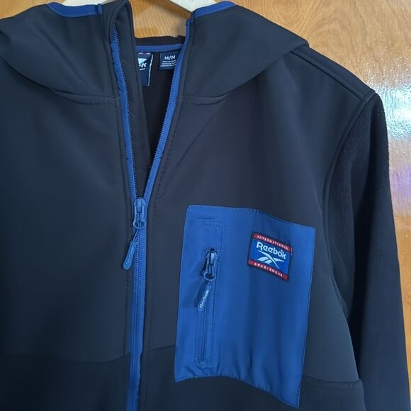 Reebok Jacket Mens Medium Black Fleece Zip Pockets - Picture 2 of 5